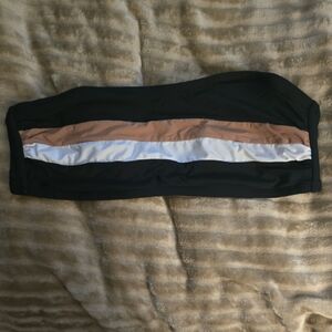 Time and Tru Black, White, and Tan Bandeau Bikini Top